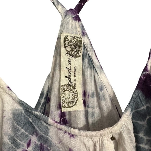 Free People Purple and Cream Tie-Dye Ruffle Top | Flowy Boho Peplum Bohemian FP - Picture 4 of 5